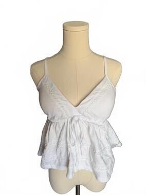 SO White Sleeveless Peplum Top with Adjustable Straps